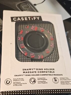 Casetify Black Snappy Ring Holder with Pink & Red Cherry Print